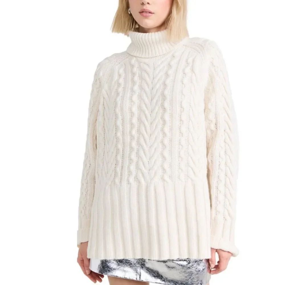 AKNVAS Kendall Wool Blend Cable Knit Sweater In Off White Size L